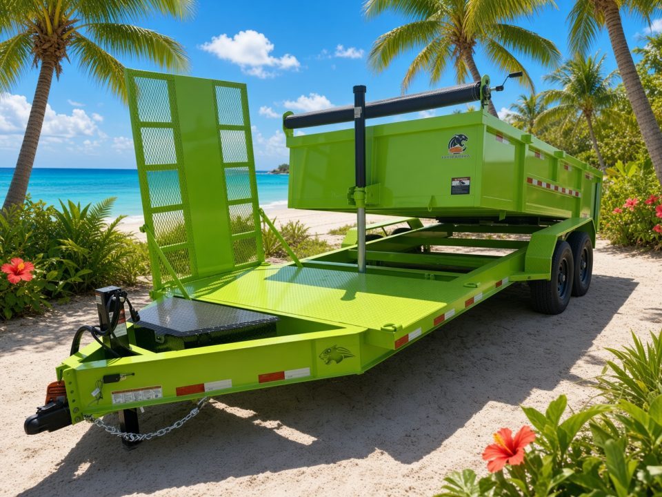 New 2026 Panther Cargo 7 x 16 + 4 FT Deck Tandem Axle Hybrid Telescoping Dump-Deck Trailer – 16K GVWR | Electric Green I Barn Doors on Rear Dump Trailer