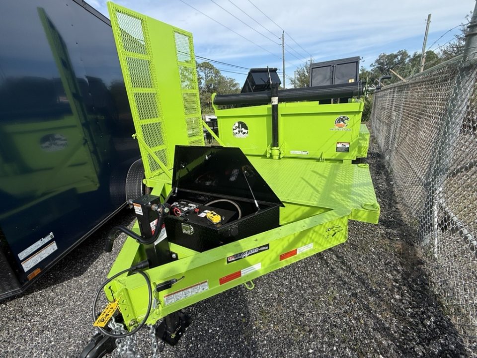 New 2026 Panther Cargo 7 x 16 + 4 FT Deck Tandem Axle Hybrid Telescoping Dump-Deck Trailer – 16K GVWR | Electric Green I Barn Doors on Rear Dump Trailer