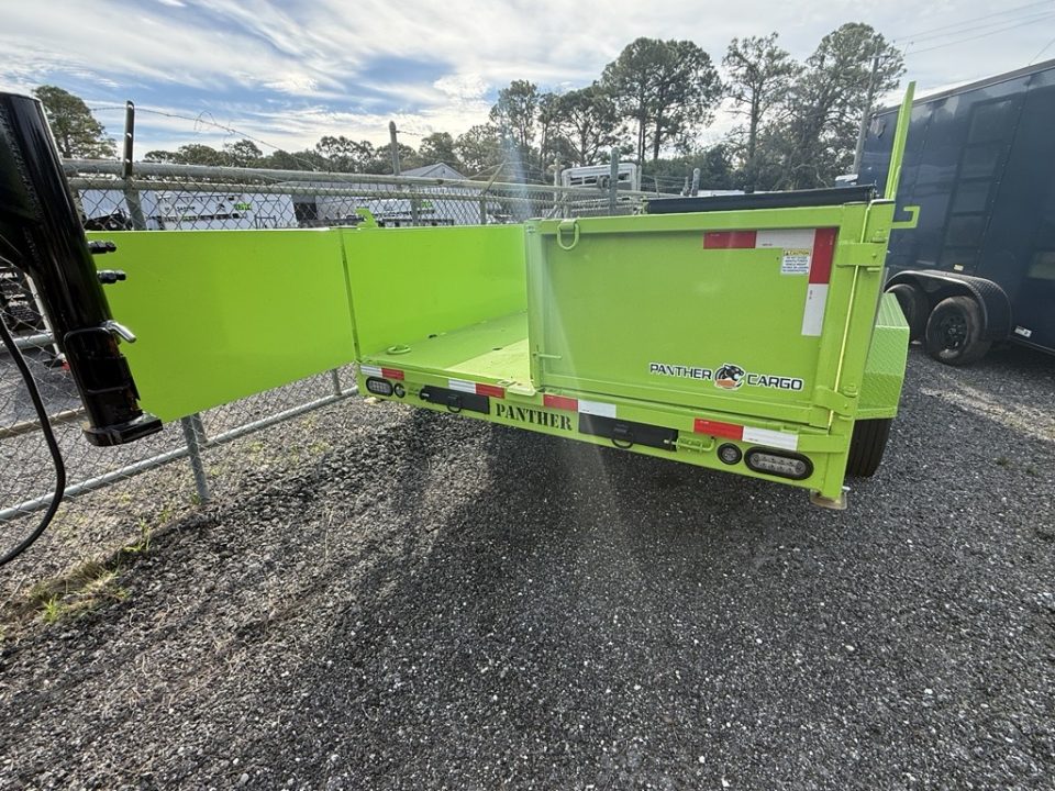 New 2026 Panther Cargo 7 x 16 + 4 FT Deck Tandem Axle Hybrid Telescoping Dump-Deck Trailer – 16K GVWR | Electric Green I Barn Doors on Rear Dump Trailer
