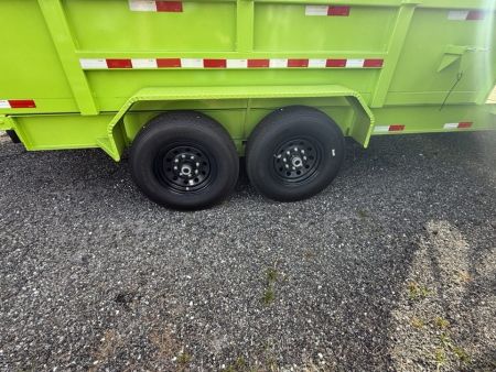 New 2026 Panther Cargo 7 x 16 + 4 FT Deck Tandem Axle Hybrid Telescoping Dump-Deck Trailer – 16K GVWR | Electric Green I Barn Doors on Rear Dump Trailer