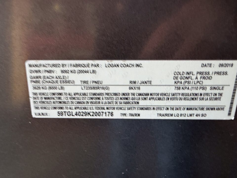Used 2019 Logan Coach 4H BULLSEYE LQ 812 w/ REAR TACK