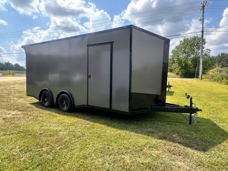 New 2027 8.5x18 Car Hauler- 5200LB Torsion Axle- Charcoal poly-Blackout- Enclosed Trailer