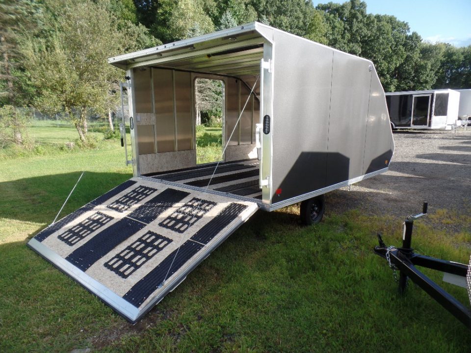 New 2027 ALCOM 2 Place Enclosed Snowmobile Trailer, Aluminum Frame, Galvanized Axle, Ramp, ID #008332 $7,495 Snowmobile Trailer