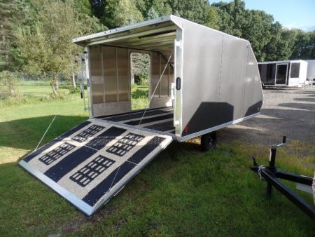 New 2027 ALCOM 2 Place Enclosed Snowmobile Trailer, Aluminum Frame, Galvanized Axle, Ramp, ID #008332 $7,495 Snowmobile Trailer