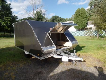New 2027 ALCOM 2 Place Enclosed Snowmobile Trailer, Aluminum Frame, Galvanized Axle, Ramp, ID #008332 $7,495 Snowmobile Trailer