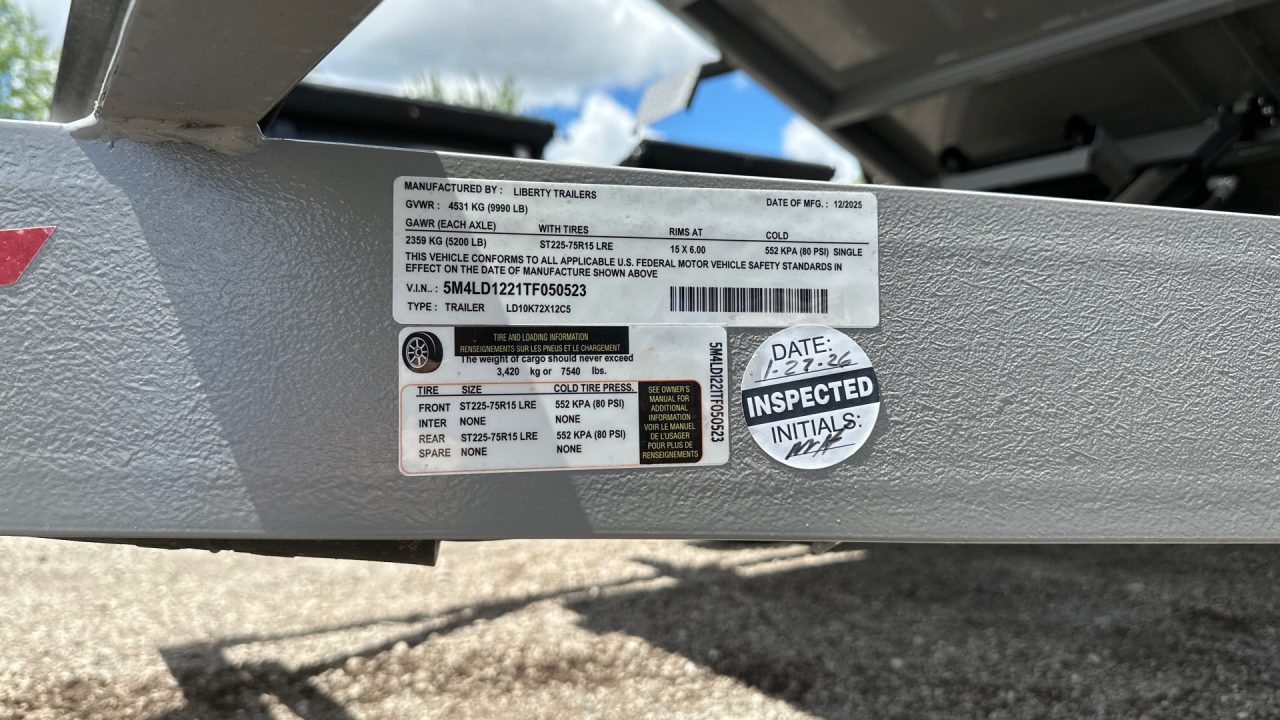 New 2026 Liberty Trailers 72x12 Dump Trailer stock # 050523