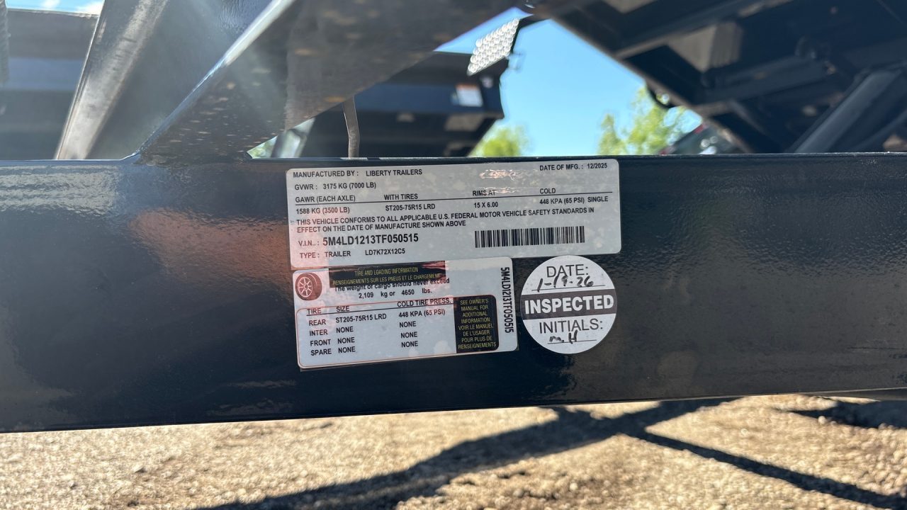 New 2026 Liberty Trailers 72x12 LD 7K