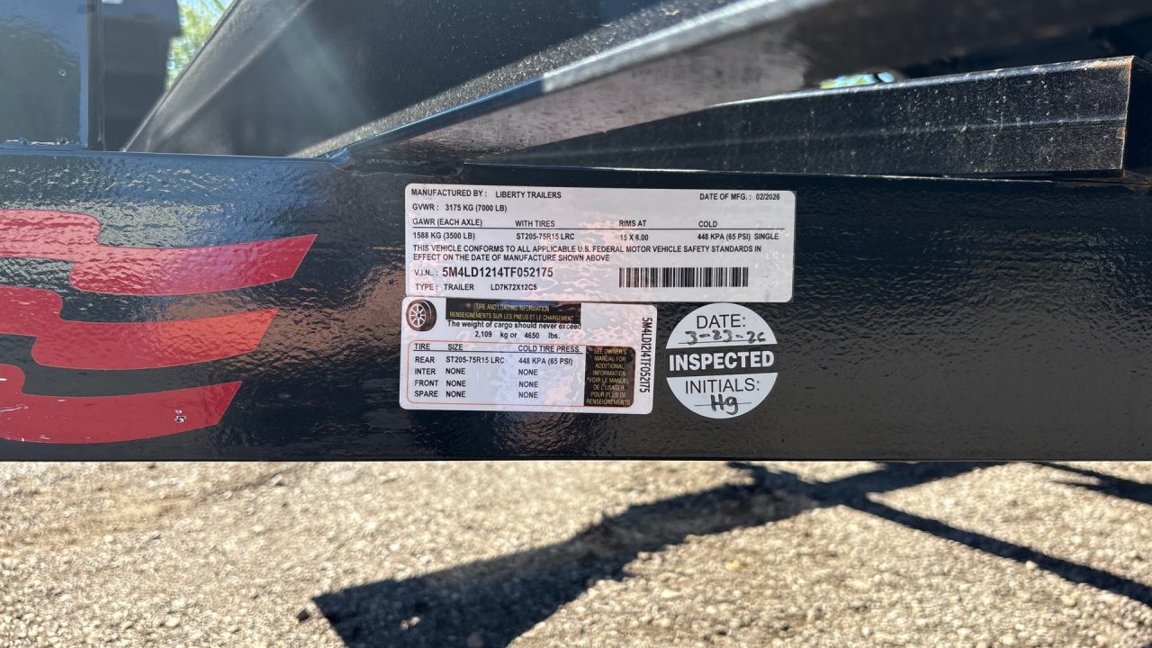 New 2026 Liberty Trailers 72x12 LD 7K stock# 052175