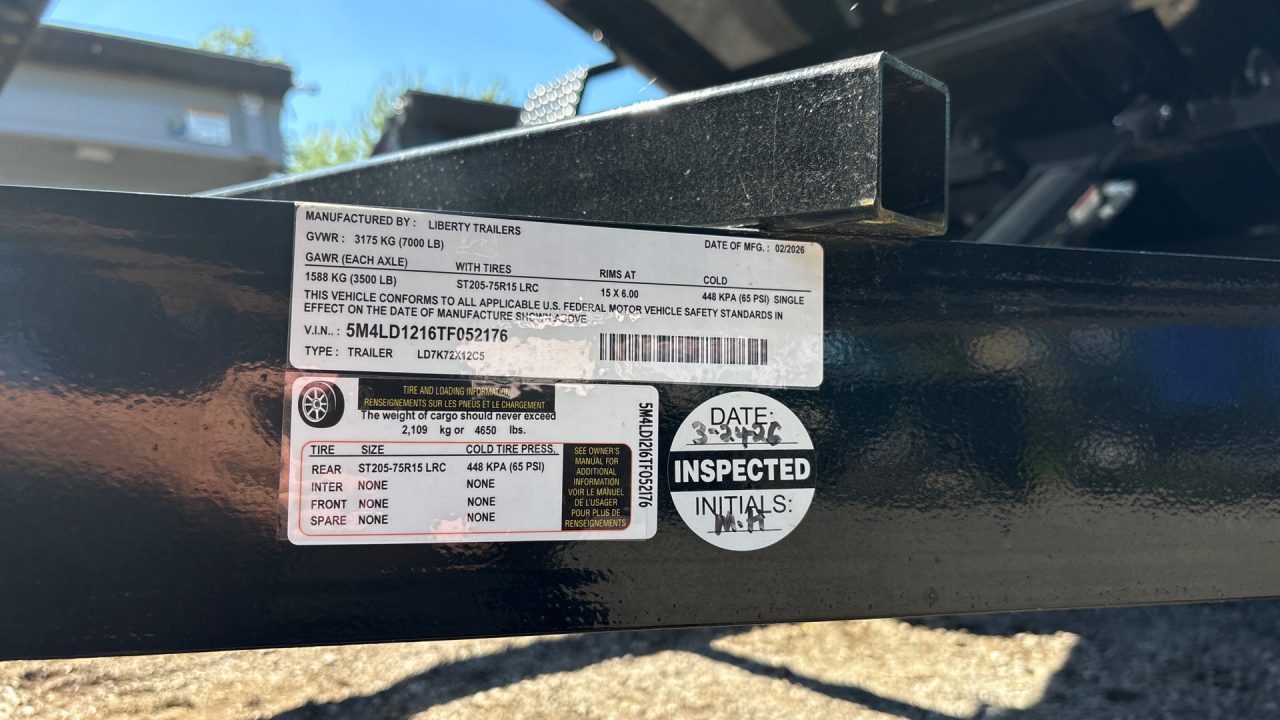 New 2026 Liberty Trailers 72x12 LD 7K