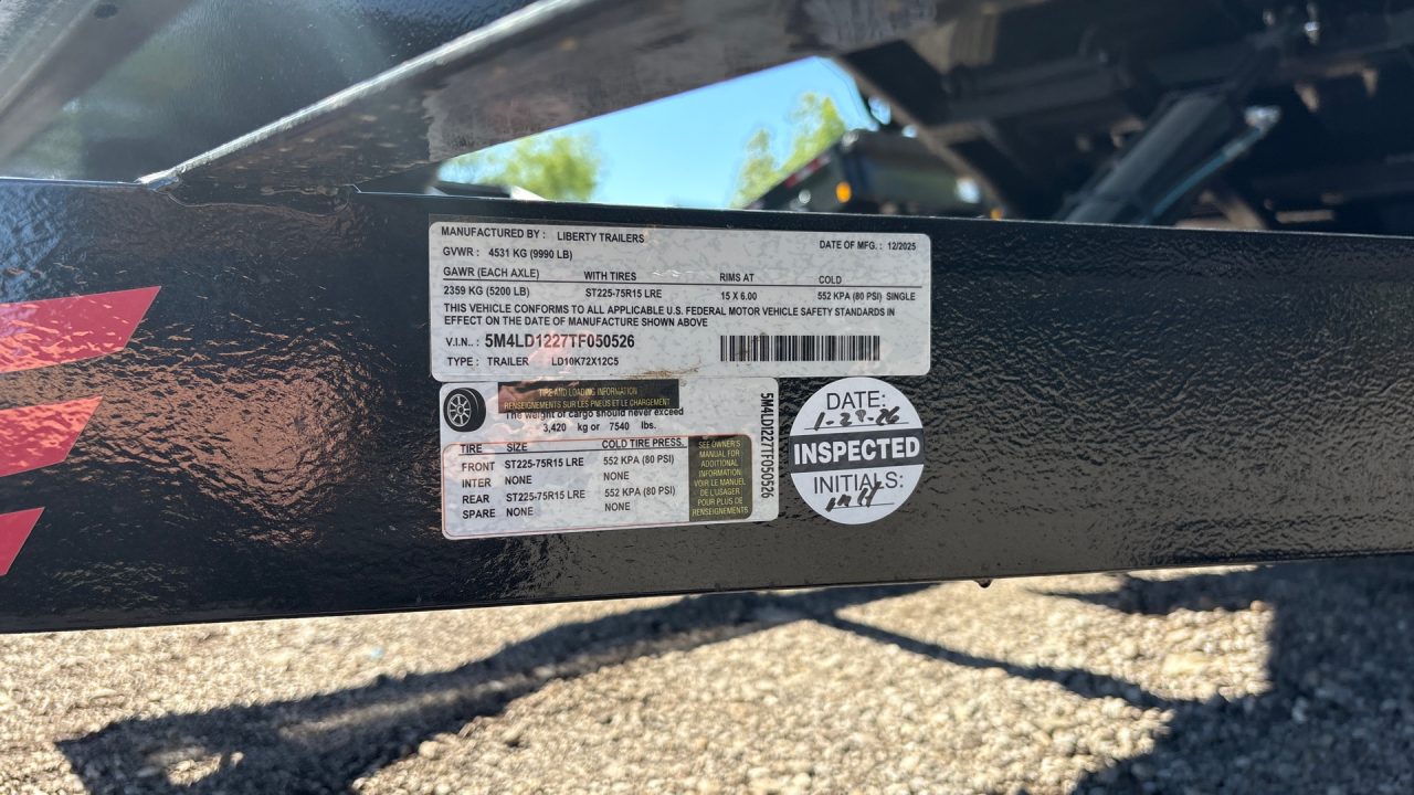 New 2026 Liberty Trailers 72x12 LD10K stock # 050526