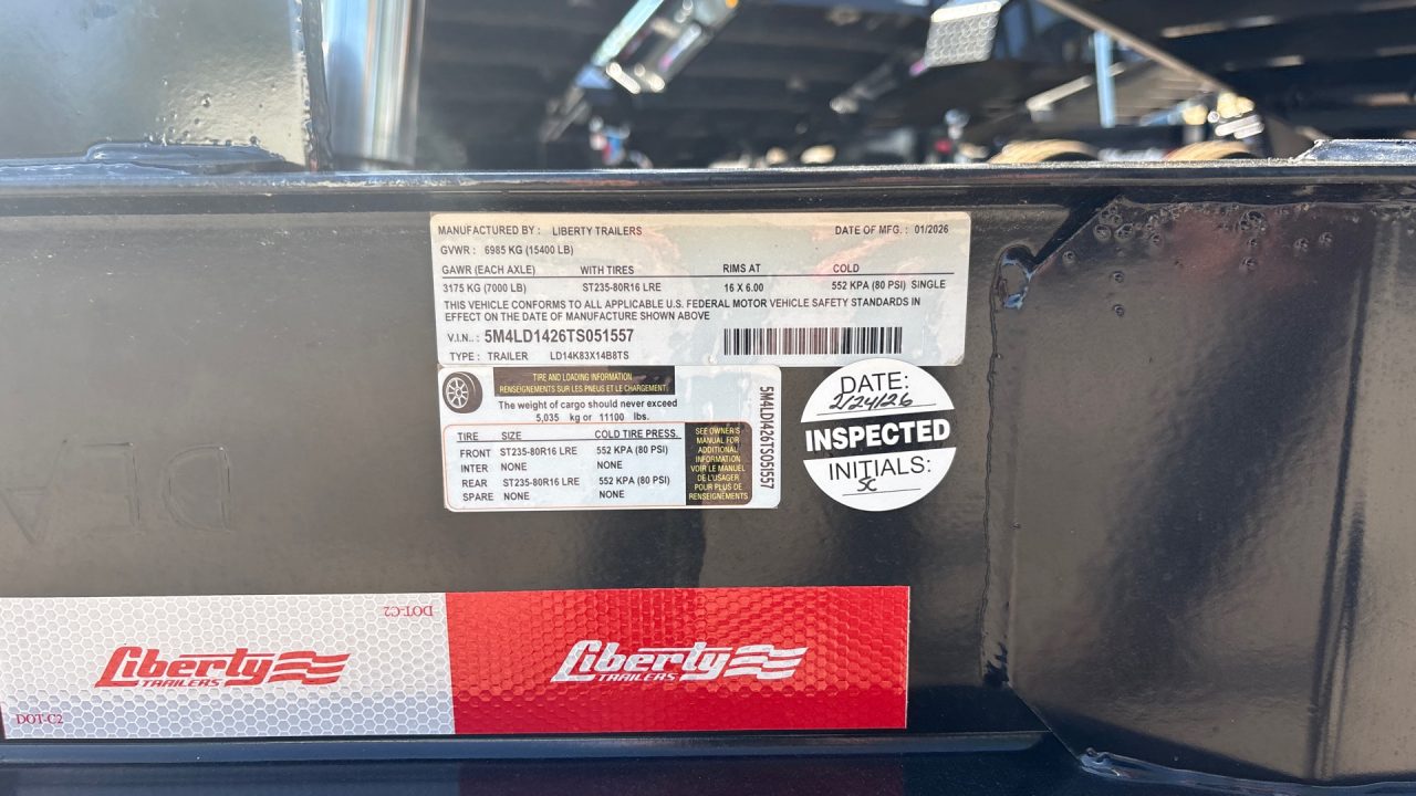 New 2026 Liberty Trailers 83x14 LD 14K stock# 051557