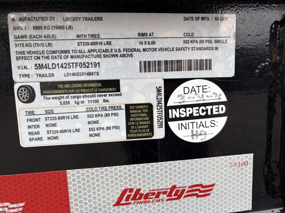 New 2026 Liberty Trailers 83x14 LD 14K