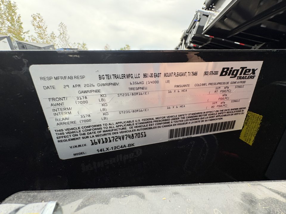 New 2027 Big Tex Trailers 7x12 14LX