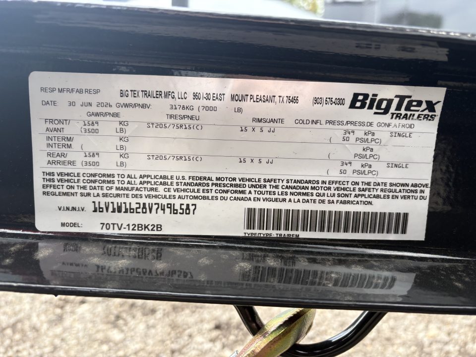 New 2027 Big Tex Trailers 7x12 70TV