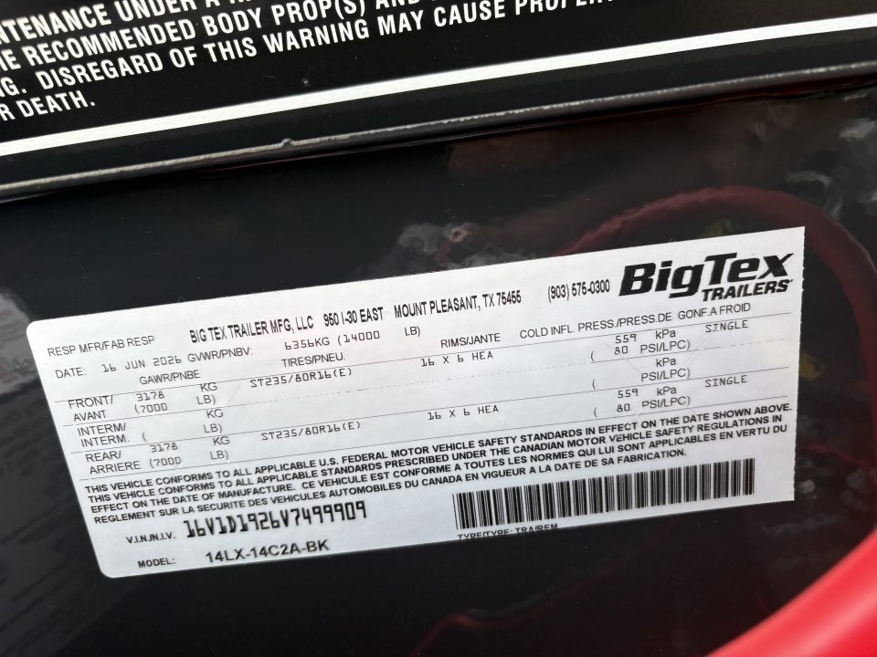 New 2027 Big Tex Trailers 7x14 14LX