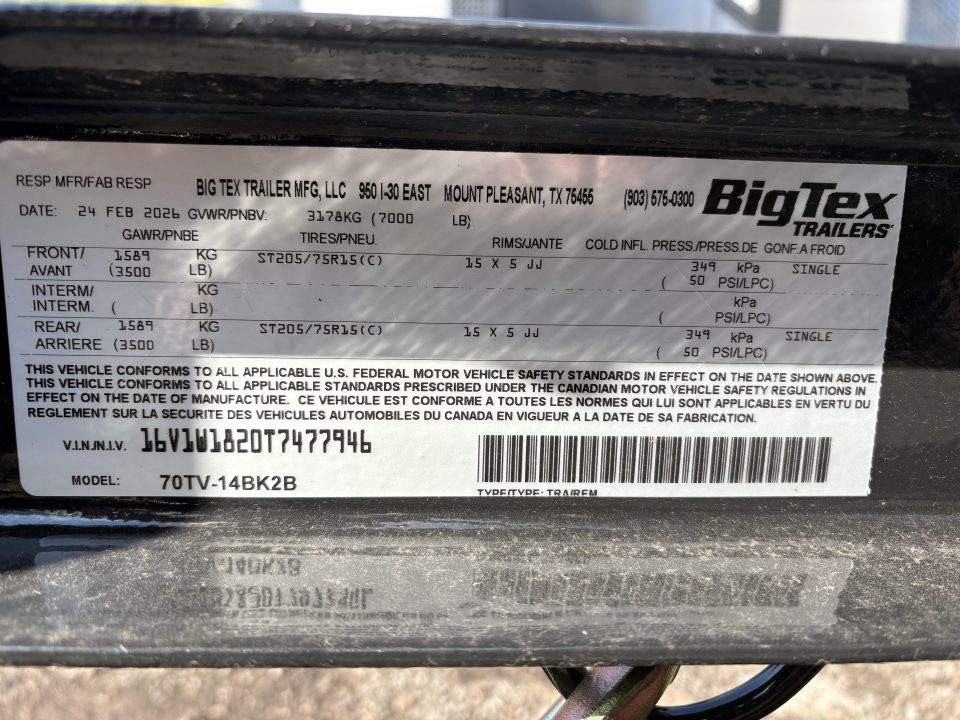 New 2027 Big Tex Trailers 7x14 TV