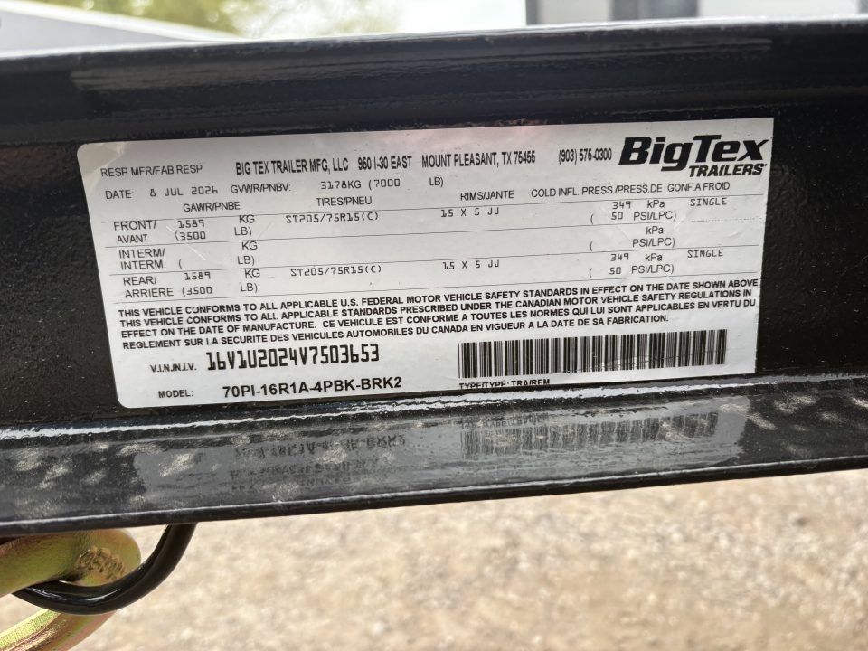 New 2027 Big Tex Trailers 7x16 70PI