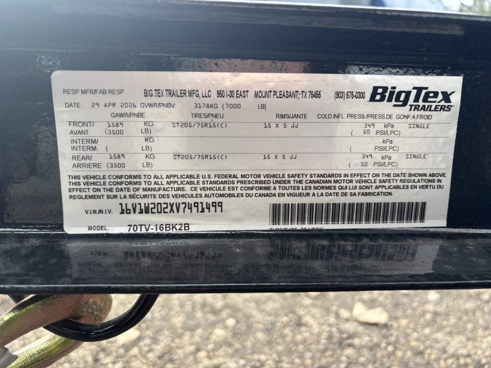 New 2027 Big Tex Trailers 7x16 70TV
