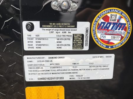 New 2027 Diamond Cargo 7x16 TA