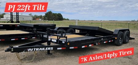 New 2027 PJ Trailers 83  x 22' 6  Channel Equipment Tilt, w/14ply Tires (T6) Tilt Trailer