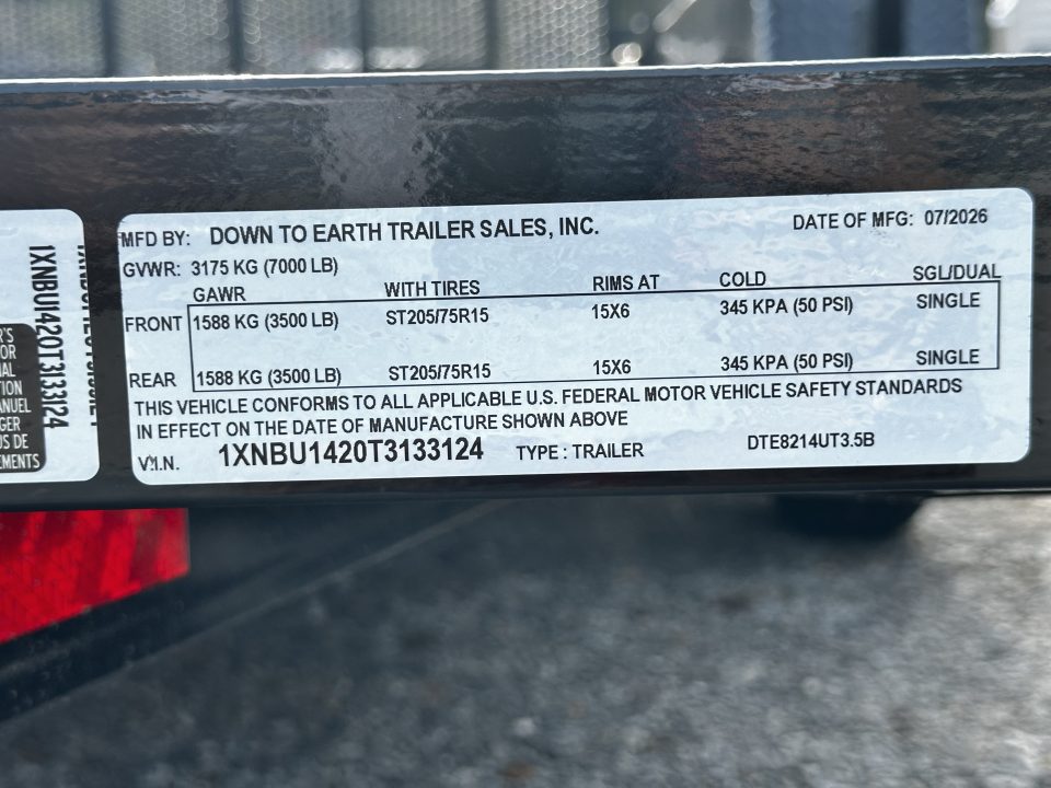 New 2026 Down 2 Earth Trailers DTE8214UT3.5B Utility Trailer