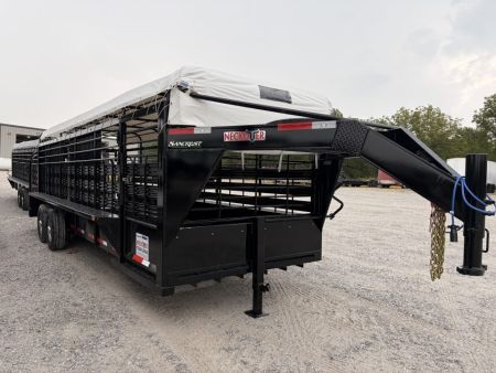 New 2026 Neckover 2026 NECKOVER 6'8X24X6'6"/RUBBER CLEATED FLOOR/2- INSIDE CUT GATES/COMBO REAR GATE/ESCAPE DOOR/BAR TOP W/TARP Stock / Stock Combo Trailer