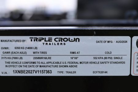 New 2027 7X20 Triple Crown Equipment Trailer
