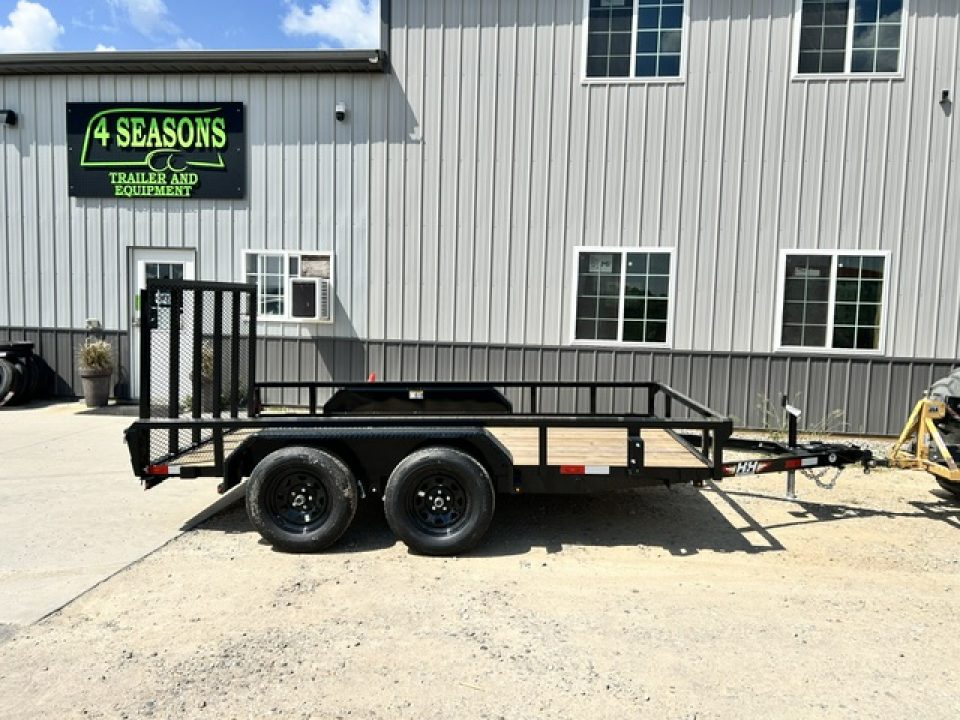 New 2027 H&H Trailers 82"X12' Rail Side 4' GATE TANDEM AXLE 7k gvwr Utility Trailer