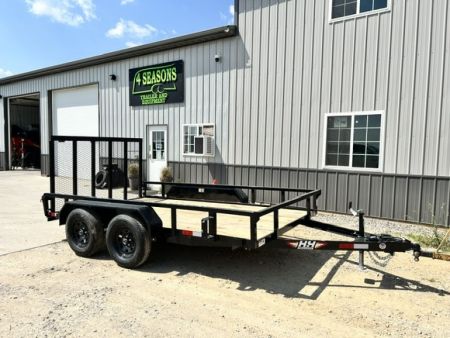 New 2027 H&H Trailers 82"X12' Rail Side 4' GATE TANDEM AXLE 7k gvwr Utility Trailer