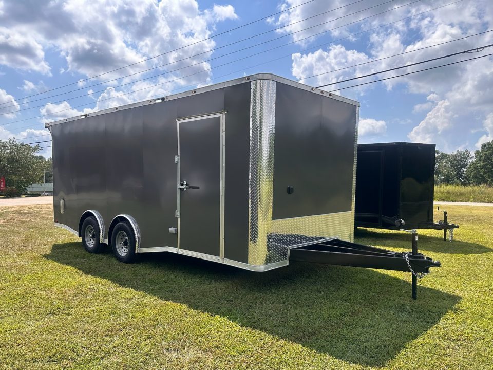 New 2027 8.5x20 Car Hauler 7000lb torsions- Flat Front-ATP Floor & Interior Lighting - Charcoal poly-Blackout- Enclosed Car Hauler
