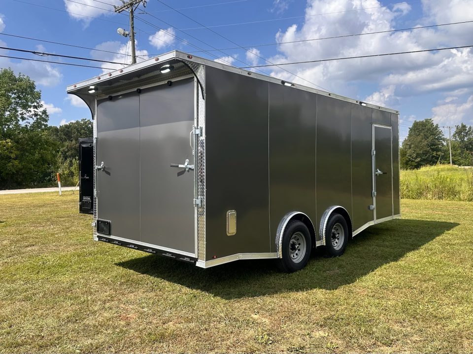 New 2027 8.5x20 Car Hauler 7000lb torsions- Flat Front-ATP Floor & Interior Lighting - Charcoal poly-Blackout- Enclosed Car Hauler