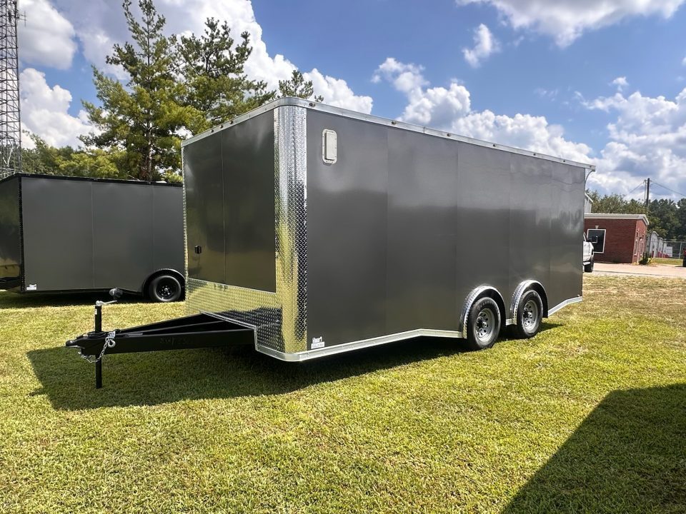 New 2027 8.5x20 Car Hauler 7000lb torsions- Flat Front-ATP Floor & Interior Lighting - Charcoal poly-Blackout- Enclosed Car Hauler