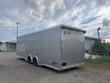 New 2026 ATC 28 FT ROM 450 ALUMINUM ENCLOSED CAR HAULER PREMIUM ESCAPE DOOR TRACK DAY TRAILER WITH BATHROOM 10K GVWR