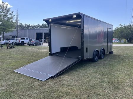 New 2027 8.5X18 Race Trailer - Finished Interior-5200LB Torsion Axle-Charcoal Poly-Blackout