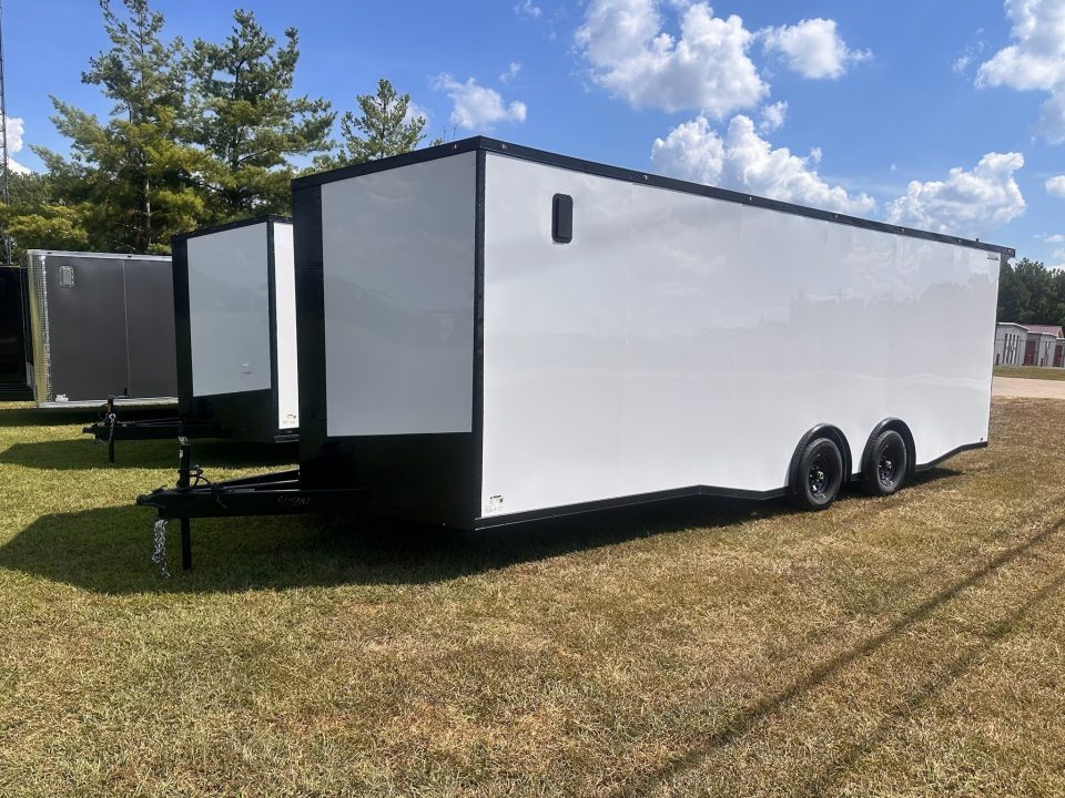 New 2027 8.5x24 Car Hauler-5200LB Torsion Axle--White Blackout-Enclosed Car Hauler