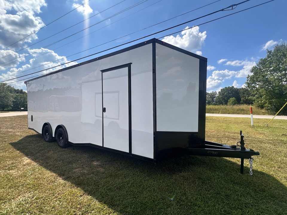 New 2027 8.5x24 Car Hauler-5200LB Torsion Axle--White Blackout-Enclosed Car Hauler