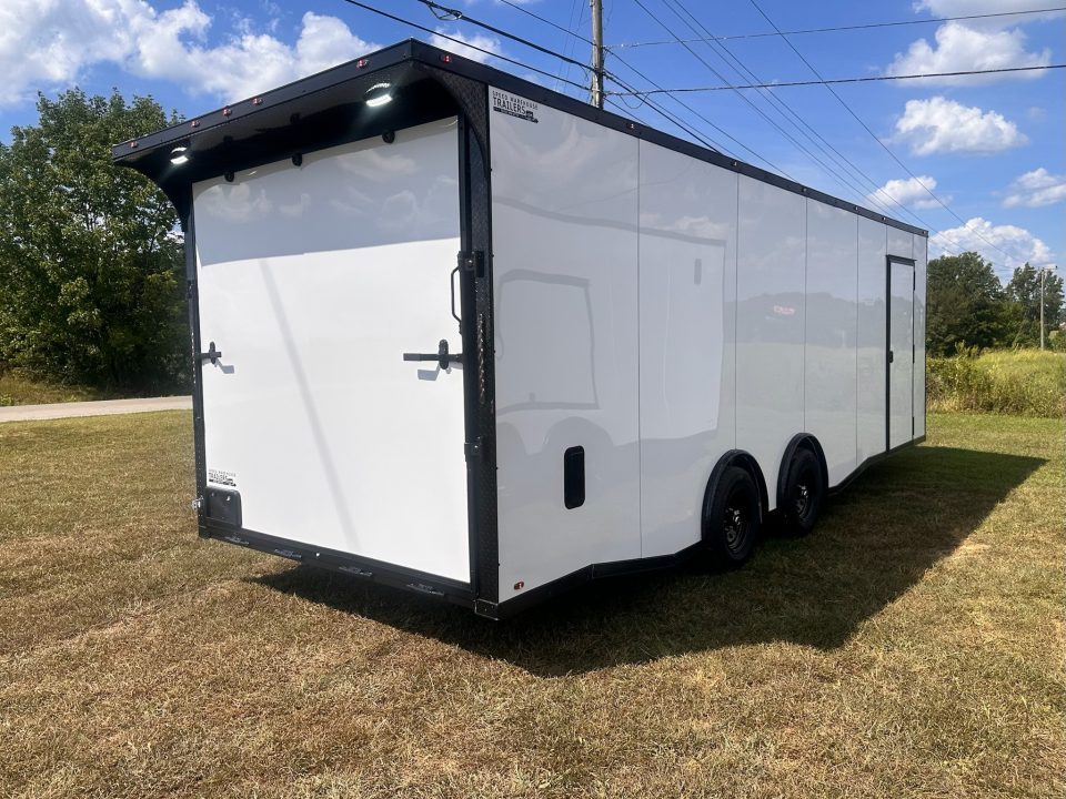 New 2027 8.5x24 Car Hauler-5200LB Torsion Axle--White Blackout-Enclosed Car Hauler
