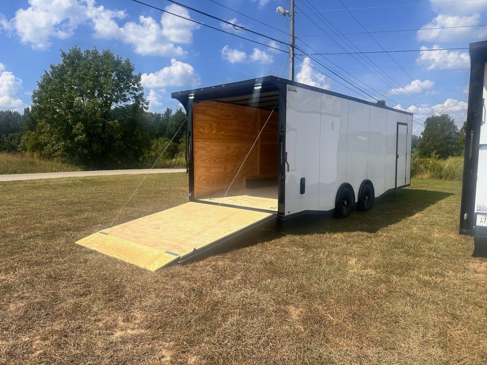 New 2027 8.5x24 Car Hauler-5200LB Torsion Axle--White Blackout-Enclosed Car Hauler