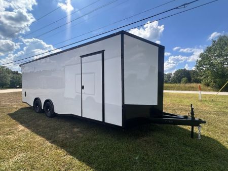New 2027 8.5x24 Car Hauler-5200LB Torsion Axle--White Blackout-Enclosed Car Hauler