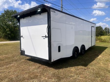 New 2027 8.5x24 Car Hauler-5200LB Torsion Axle--White Blackout-Enclosed Car Hauler