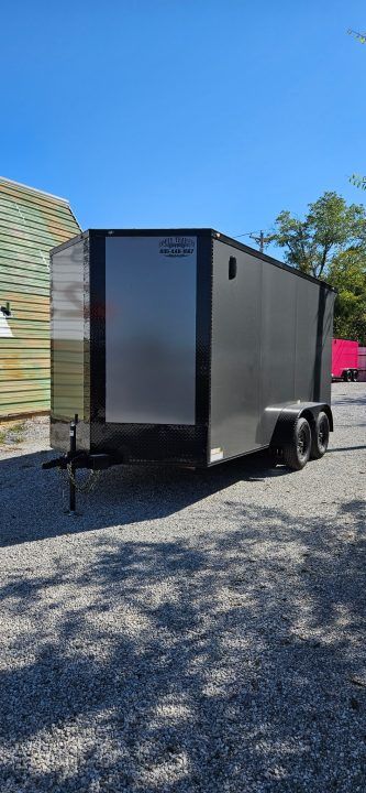 New 2026 Family Trailer 7x14 Tandem Axles Cargo / Enclosed Trailer - Screwless Exterior- Blackout Pkg- Rear Spoiler