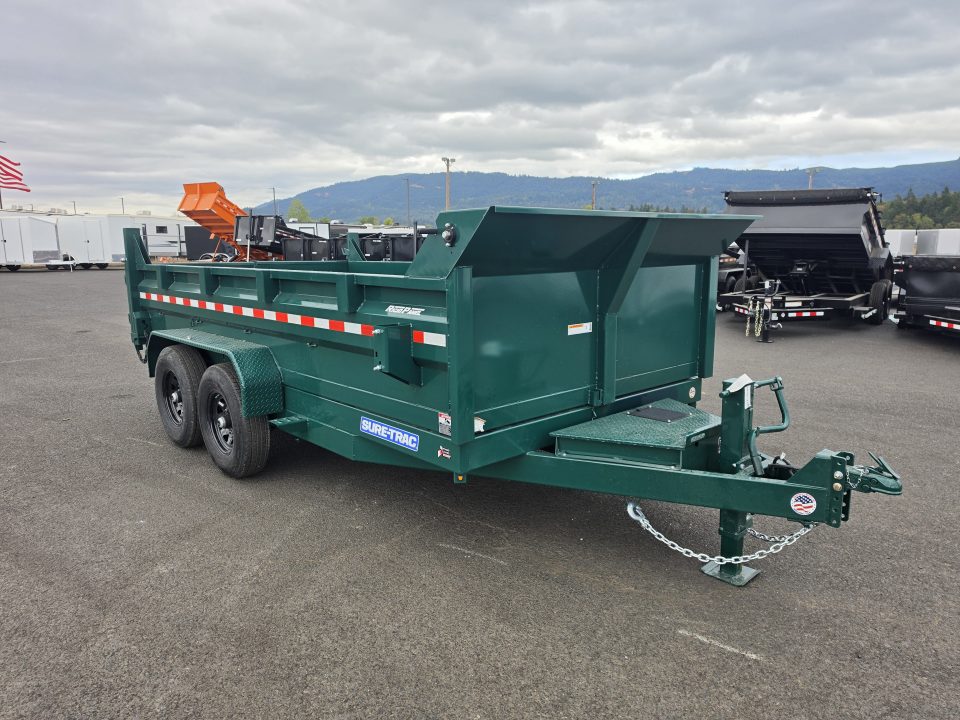 New 2027 Sure-Trac 7x14 Low Pro Scissor Dump 14K GVWR *FOREST GREEN