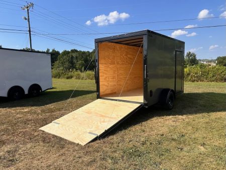 New 2027 7X12 Enclosed Trailer-3500LB Single Axle-7'ft Interior-Charcoal Poly-Blackout