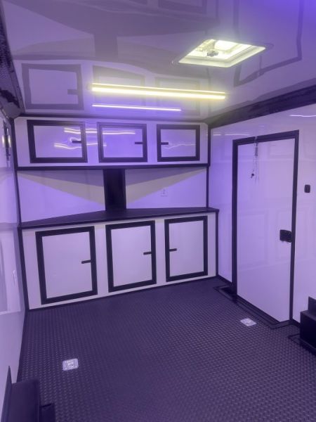 New 2027 8.5x16 Race Trailer-5200lb Torsion- Finished interior- White poly - Car / Racing Trailer