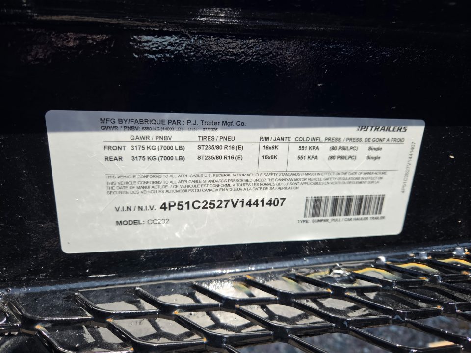 New 2027 PJ Trailers CC202 Equipment Trailer