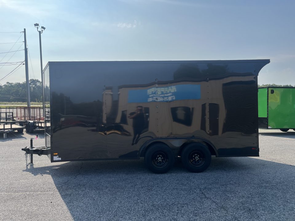 New 2027 8.5X16 10K TANDEM AXLE ENCLOSED TRAILER WITH REAR LED SPOILER AND BLACKOUT PACKAGE