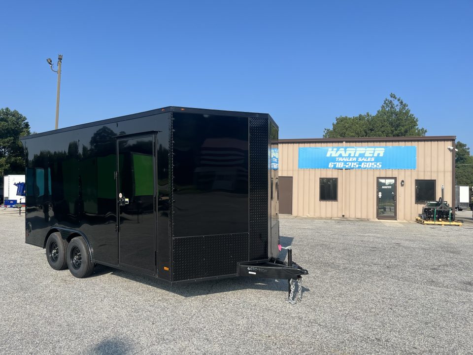 New 2027 8.5X16 10K TANDEM AXLE ENCLOSED TRAILER WITH REAR LED SPOILER AND BLACKOUT PACKAGE