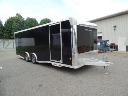 New 2025 ALCOM Aluminum Frame Enclosed Stealth Model 8.5X24 Enclosed Car Trailer, Finished Interior, White Walls, Black Coin Floor Car / Racing Trailer