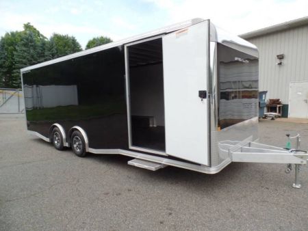 New 2025 ALCOM Aluminum Frame Enclosed Stealth Model 8.5X24 Enclosed Car Trailer, Finished Interior, White Walls, Black Coin Floor Car / Racing Trailer