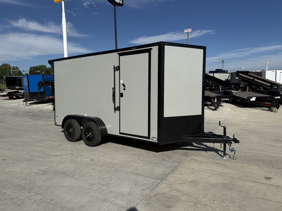 New NEW 2027 Sawyer 7x14+2’V, 7’ TALL, PolyCor Exterior, Wing, Enclosed Rear Ramp Car Hauler Cargo Trailer